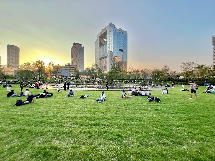 コアの一つとなるシンボリックな憩いの場「芝生公園」
